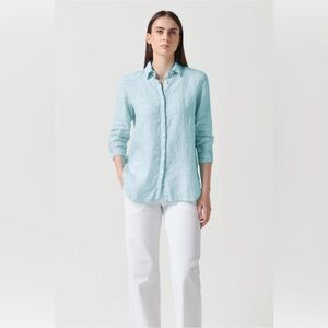 Paperwhite 100% Linen Button Down Light Blue Teal/White, size 6
